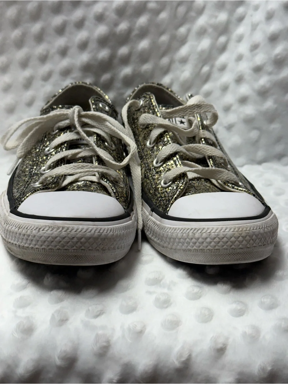 Converse Kids' All Star Low Top Gold, Black, and Silver Glitter Sneakers 4